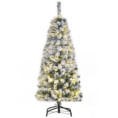 HOMCOM 4FT Prelit Snow Flocked Christmas Tree Green White