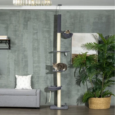 PawHut 5-Tier Cat Tree Climbing Tower with Hammock Black/Cream