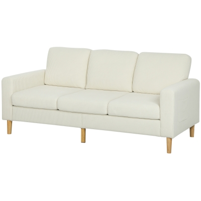 HOMCOM Dreisitzer-Sofa aus Rip-Vorvelvet mit Federkissen und gepolsterter Sitzfläche, 192x80x84,5cm, beige