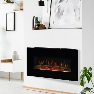 HOMCOM Wall-Mounted Electric Fireplace Heater Black 1800W