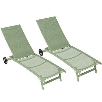Outsunny Lot 2 Bains de Soleil Aluminium Vert Dossier Inclinable