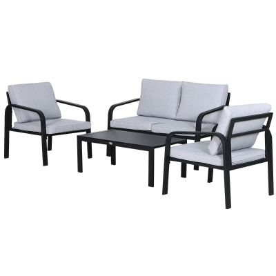 Outsunny 4pcs Garden Sofa Set Aluminium Black with Cushions
