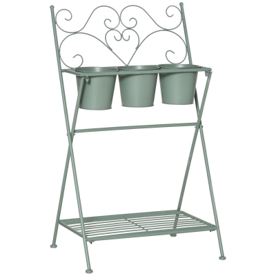 Outsunny Soporte de Metal para Plantas Plegable con 3 Macetas Incluidas y Estante Inferior Porta Macetero Decorativo de Flores para Interiores y Exteriores 47x37x78,5 cm Verde