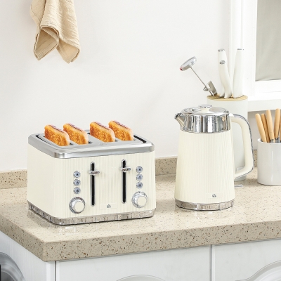 HOMCOM Kettle & 4-Slice Toaster Set Cream/Silver 1.7L