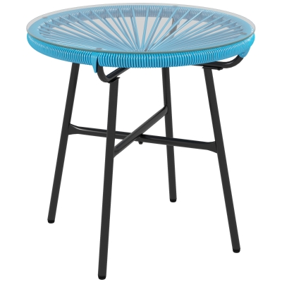 Outsunny Table Jardin Ronde Rotin Métal Verre Ø50cm