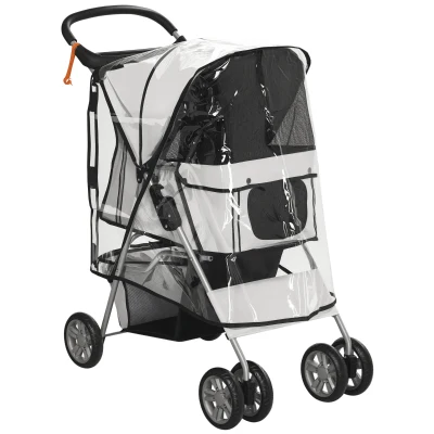 PawHut Passeggino per Cani Piccoli Pieghevole con Copertura Antipioggia, Ruote Girevoli e con Freni, Grigio