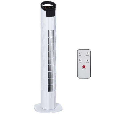 HOMCOM 31" Oscillating Tower Fan White, 3 Speed, Remote