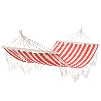 Outsunny Hamac Portable Hippie 2x1m Coton Rouge/Crème