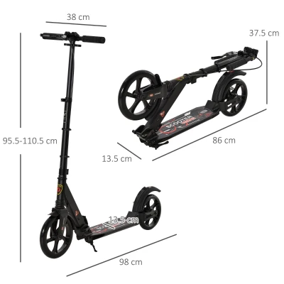 HOMCOM Teen/Adults Aluminium Folding Kick Scooter w/ Adjustable Handlebar Black
