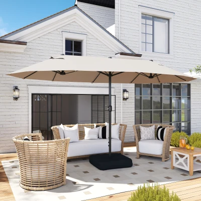 Outsunny Parasol Double 4,6x2,7m Toile 180g/m² Kaki