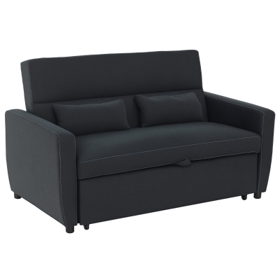 HOMCOM 2-Sitzer Sofa mit Bettfunktion, Verstellbarer Rückenlehne, Polstersofa, Samtoptik, für Wohnzimmer, Schlafzimmer, Schwarz