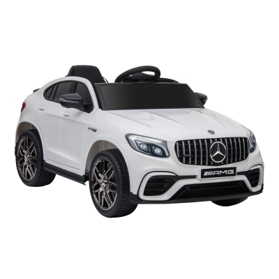 HOMCOM Coche Eléctrico para Niño +3 Años con Mando a Distancia Con Música y Luces Doble Apertura de Puerta Batería 12V Carga 30kg 115x70x55cm Blanco