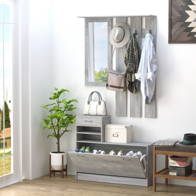 HOMCOM Three-in-One Hallway Storage Set - Cement Grey