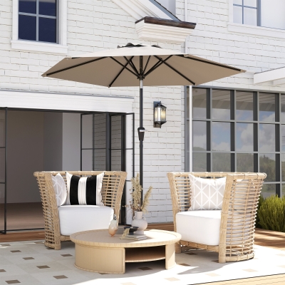 Outsunny Chapéu de Sol de Jardim Ø230x216 cm com Teto Ajustável Abertura Manual Impermeável para Terraço Pátio Piscina Praia Caqui