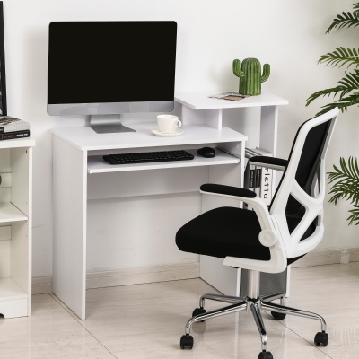 HOMCOM Computertisch, Schreibtisch, Bürotisch, Gamingtisch, PC-Tisch mit Tastaturablage, Schublade, E1 Spanplatte, Weiß, 100 x 40 x 86,6 cm