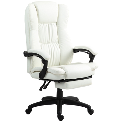 Vinsetto Silla de Masaje Reclinable con Altura Ajustable Reposapiés Retráctil y Control Remoto 68,5x68,5x113-121 cm Crema