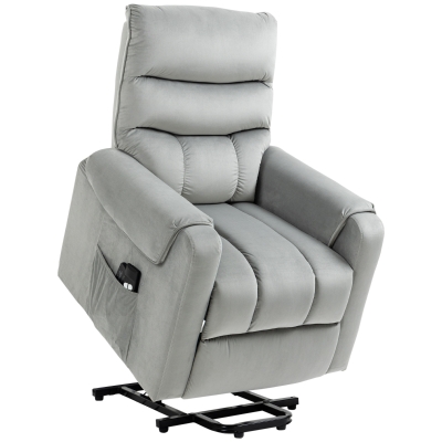 HOMCOM Sillón de Masaje Relax Sillón Levantapersonas con Reclinación Eléctrica hasta 135° Control Remoto y 8 Zonas de Masaje Tapizado en Terciopelo y Acolchado 79x97x103 cm Gris