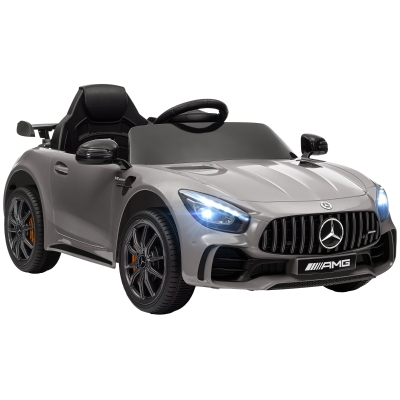 AIYAPLAY Coche Eléctrico para Niños de +3 Años Mercedes-Benz AMG GTR con Batería 12V Mando a Distancia Faros Bocina Música Plata