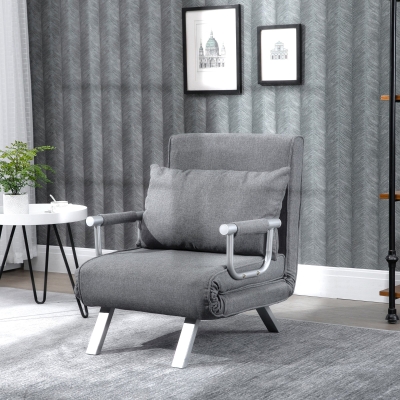 HOMCOM Sillón Relax con Función de Cama 65x69x80 cm Gris