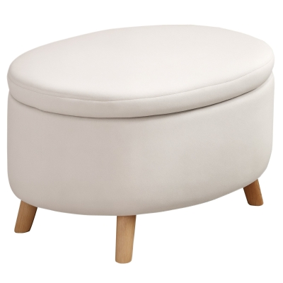HOMCOM Puff Almacenaje Ovalado, Banco Almacenaje, 71x51,5x42 cm, Tapizado en Terciopelo, con Patas de Madera Maciza, Carga 120 kg, para Sala de Estar, Dormitorio, Entrada, Beige