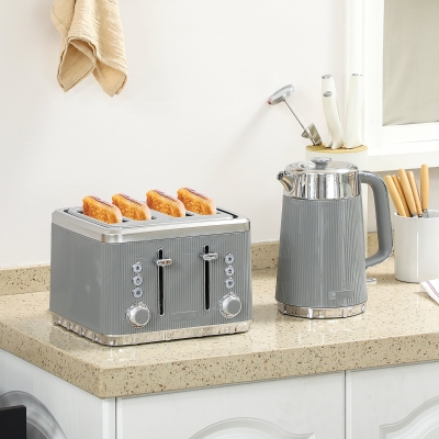 HOMCOM Kettle & 4-Slice Toaster Set, 1.7L Tan Silver
