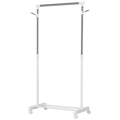 HOMCOM Estante de Ropa Perchero Estándar de Barra Altura Ajustable Portátil con Estante Inferior sobre Ruedas Tubería de Acero 68,5x42x87-145 cm Blanco Plata