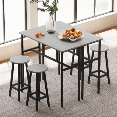 HOMCOM Ensemble table de bar style industriel 6 pièces, 2 tables hautes avec 4 tabourets - acier et panneaux de particules - 4 personnes