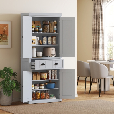 HOMCOM Armoire Cuisine 4 Portes Tiroir Gris 183cm