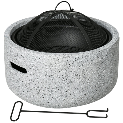 Outsunny Brasero Exterior Redondo Brasero para Jardim com Atizador Protetor de Faíscas e Grade Ø45x34 cm Cinzento