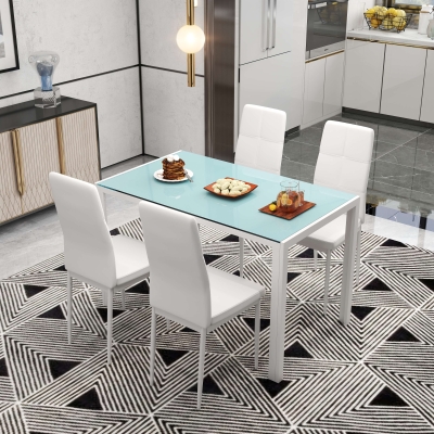 Set de luat masa 4 Scaune tapitate si masa 120x70x75cm alb
