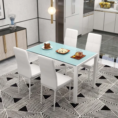 Set de luat masa 4 Scaune tapitate si masa 120x70x75cm alb