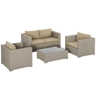 Outsunny Gartenmöbel-Set  Gartenlounge Gartensitzgruppe, inkl. Polster, 150cm x 75  cm x 65cm,  Khaki+Beige