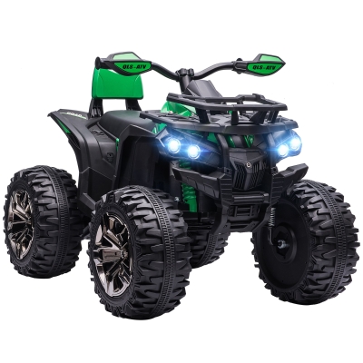 HOMCOM Quad Eléctrico 12V para Niños +3 Años con 2 Motores Faros Música Neumáticos de Suspensión Botones Avance y Retroceso Vehículo Eléctrico a Batería 100x65x73 cm Verde