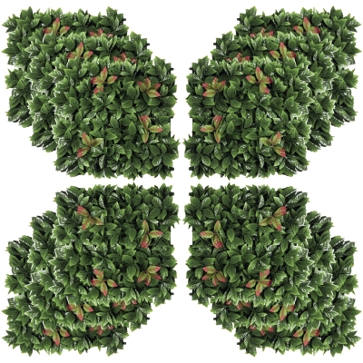 Outsunny 12 Stück künstliches Pflanzenwand Hecke 50x50 cm UV-Schutz Sichtschutz Glanzmispeln Design Heckenpflanze für Garten Outdoor Dekor