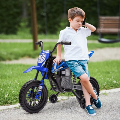 AIYAPLAY Moto électrique pour enfant moto cross pour enfants de 3 à 6 ans 2 moteurs 12V vitesse max. 5 km/h 107x56x70cm bleu