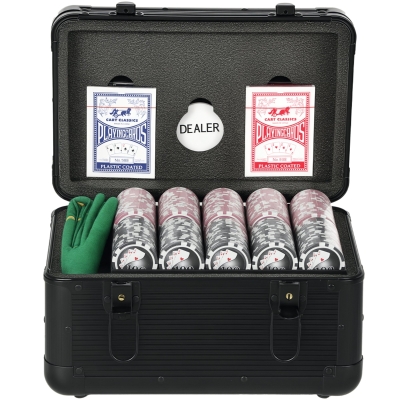 Set Casino cu Jetoane si 2 Pachete Carti, Negru