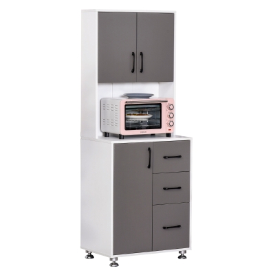 HOMCOM Küchenhochschrank 160cm - Mit Schubladen & Regal In Grau/Weiß