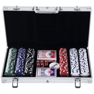 HOMCOM Valigetta poker 38cm x 20.5cm x 6.5cm Valigetta argenta, Carte e fiches multicolori
