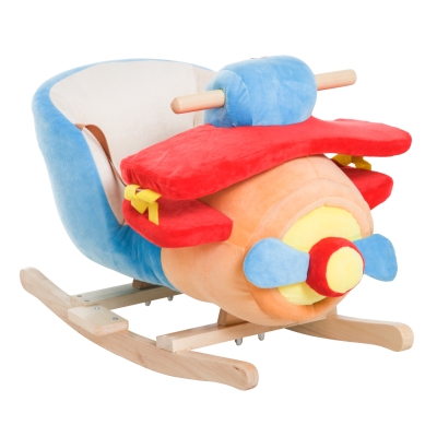 HOMCOM Caballo Balancín para Niños de +18 Meses Avión de Peluche con Música y Cinturón Seguridad Caballito Infantil 60x33x45 cm Multicolor