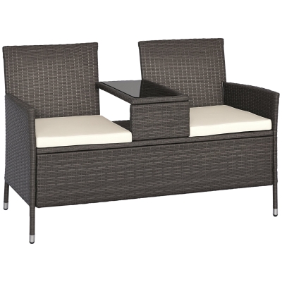 Outsunny Banc Jardin Résine Tressée Grise Coussins Crème 133x63x84cm