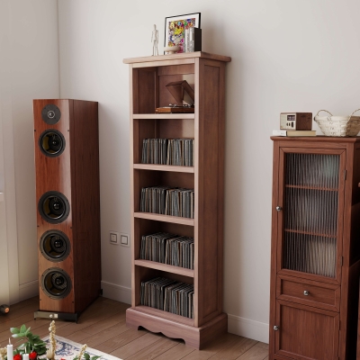 Biblioteca din lemn, 5 rafturi, maro, 30x17x90cm