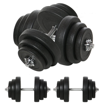HOMCOM Juego de Mancuernas Pesas de Fitness Total 40 kg 4x5 kg 4x2,5 kg 4x1,5 kg Ajustable Profesionales Gimnasio Doméstico y Musculación con 2 Barras Ø25x450 mm Acero y Discos