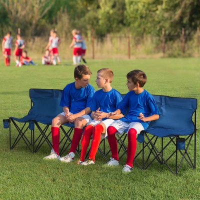 Outsunny 6 Seater Folding Sports Bench Outdoor Picnic Camping Portable Chair w/Cup Holder & Carry Bag - Blue