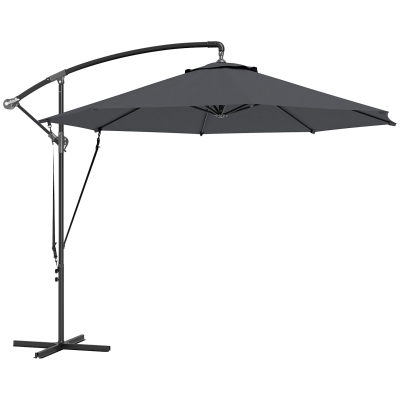 Outsunny Chapéu de Sol Excêntrico Ø 290 cm Chapéu de Sol de Jardim com Base Cruzada Capa de Proteção e Corda de Vento Cinzento