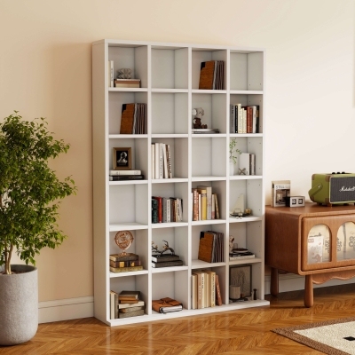Bibliotecă CD de perete din lemn compozit, 130,5x89x20 cm, albă