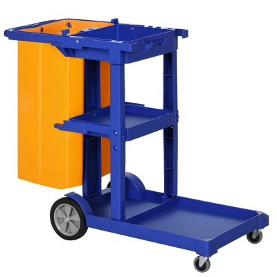 HOMCOM Carrello Pulizie 3 Ripiani con Sacco Blu Giallo e Grigio