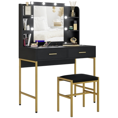 Masă de Machiaj cu Oglindă, 90x45x132,5 cm, Negru
