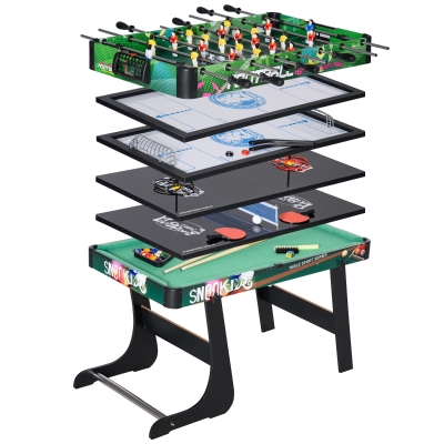 HOMCOM Mesa Multijuegos para Niños de +7 Años 6 en 1 Plegable Billar Futbolín Ping-Pong 118x104x71 cm Multicolor