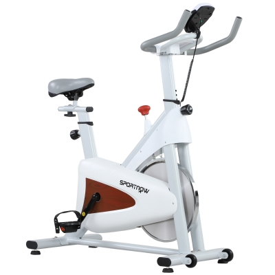 SPORTNOW Vélo d'Appartement Silencieux Blanc avec Selle Réglable