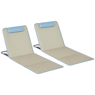 Outsunny Set 2 Sdraio da Spiaggia Regolabili Poggiatesta Beige